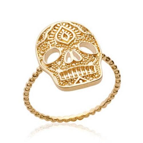 Bague Tête De Mort Mexicaine Femme - Plaqué Or Jaune 18 Carats