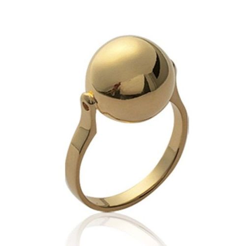 Bague Contemporaine Femme - Plaqué Or 18 Carats - Boule Dorée Tournante