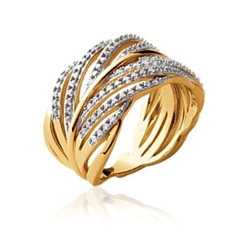 Grosse Bague Bicolore Femme - Plaqué Or 750 - Oxyde De Zirconium