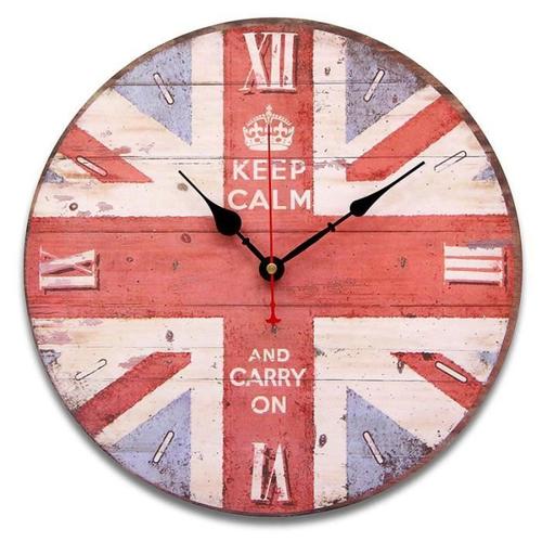 horloge 34cm style ancienne pendule murale maison cuisine ronde drapeau britain type a wyk14672