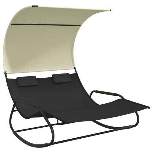 Vidaxl Chaise Longue Double À Bascule Avec Auvent Noir Et Crème