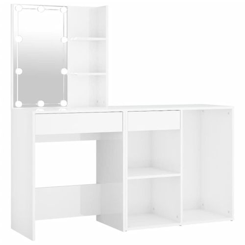 Vidaxl Coiffeuse À Led Avec Armoire Blanc Brillant Bois D'ingénierie