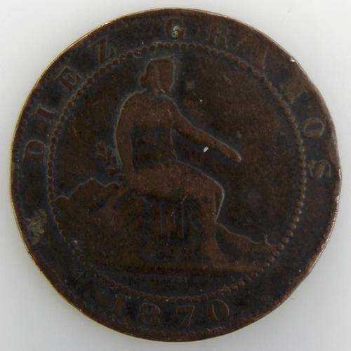 Diez Gramos 10 Centimos Bronze Ttb 1870 Espagne - Pièce De Monnaie