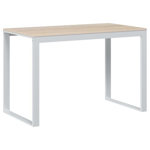 Vidaxl Bureau D'ordinateur Blanc Et Chêne 110x60x73 Cm Aggloméré