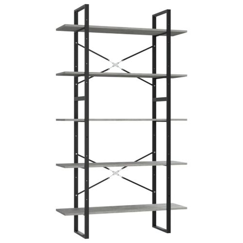Vidaxl Bibliothèque À 5 Niveaux Gris Béton 100x30x175 Cm Aggloméré