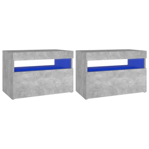 Vidaxl Tables De Chevet À Led 2 Pcs Gris Béton 60x35x40 Cm Aggloméré