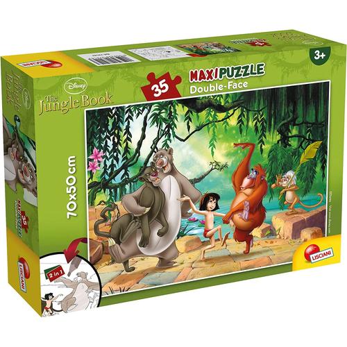 Lisciani Maxi Puzzle Pour Enfants Partir De 3 Ans 35 Pi Ces 2 En 1 Double Face Recto Verso Avec Le Dos Colorier - Disney Le Livre De La Jungle 74143