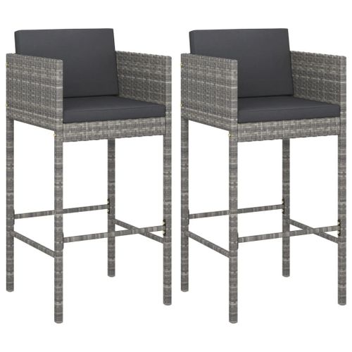 Vidaxl Tabourets De Bar 2 Pcs Avec Coussins Gris Résine Tressée