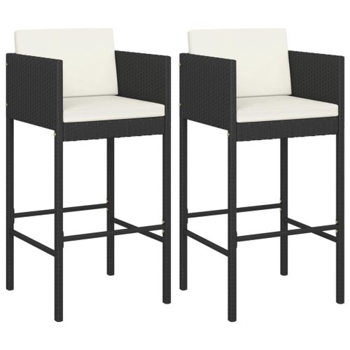 Vidaxl Tabourets De Bar 2 Pcs Avec Coussins Noir Résine Tressée