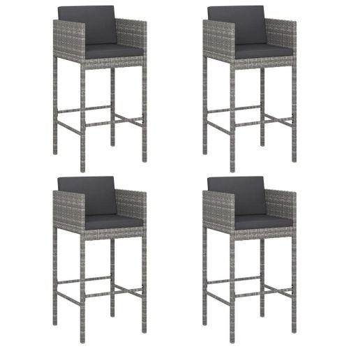 Vidaxl Tabourets De Bar 4 Pcs Avec Coussins Gris Résine Tressée
