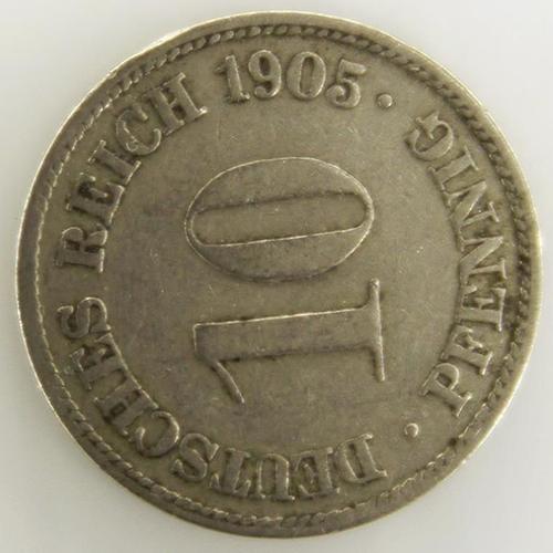 Riech 10 Pfennig Cuivre-Nickel Ttb 1905 Allemagne - Pièce De Monnaie