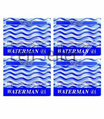 WATERMAN 32 cartouches d'encre longues standard - couleur Bleu effaçable -  sous blister
