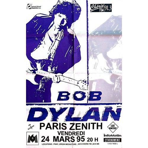 Affiche De Concert De Bob Dylan Au Zénith En 1995. 80 X 120 Cm.