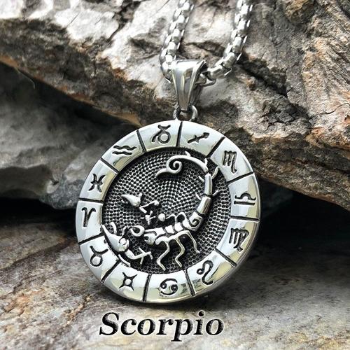 Scorpion - 12 Collier Constellation Gothique Signe Du Zodiaque, Pendentif Lion Vierge Balance Scorpion Capricorne Bijoux Pour Hommes Et Femmes