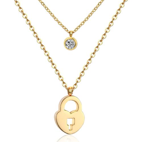 019g - Bijoux Acier Inoxidable Femme Bijoux Femme Luxe Colliers Bijoux Personnalisé Cadeau Ras Du Cou En Acier Inoxydable 316l, Pendentifs Double Couche En Zircon Pour Femmes Et Hommes,Chaînes Accessories