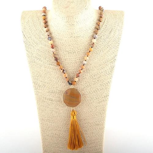 Orange - 86cm - Bijoux Bohème À La Mode En Pierres Semi Précieuses, Longs Maillons De Pierre Assortis, Colliers À Pampilles Pour Femmes, Collier Ethnique