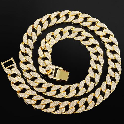 16mm Or - 24 Pouces 60 Cm - Chaîne De Hip Hop Glacée Pour Hommes, Bijoux À Breloques, Couleur Or Argent, Strass Cz, Fermoir Ras Du Cou Pour Rappeur Bling, Collier Pour Hommes