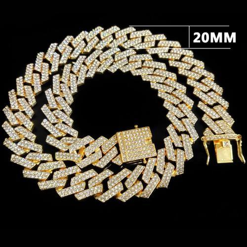 20mm Or - 18 Pouces 45 Cm - Chaîne De Hip Hop Glacée Pour Hommes, Bijoux À Breloques, Couleur Or Argent, Strass Cz, Fermoir Ras Du Cou Pour Rappeur Bling, Collier Pour Hommes