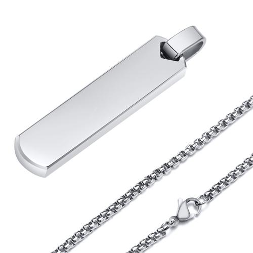 Argent Pn-1676s - 55cm - Collier À Barre Initiale Pour Hommes, Pendentif À Barre Verticale Géométrique Épaisse Avec A Z Lettres, Collier Simple Et Décontracté, Cadeau Pour Lui