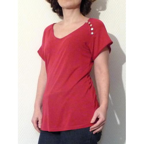 Top / Tee Shirt Rose Fuchsia À Manches Courtes- Taille 38/40- Neuf- Tissaia