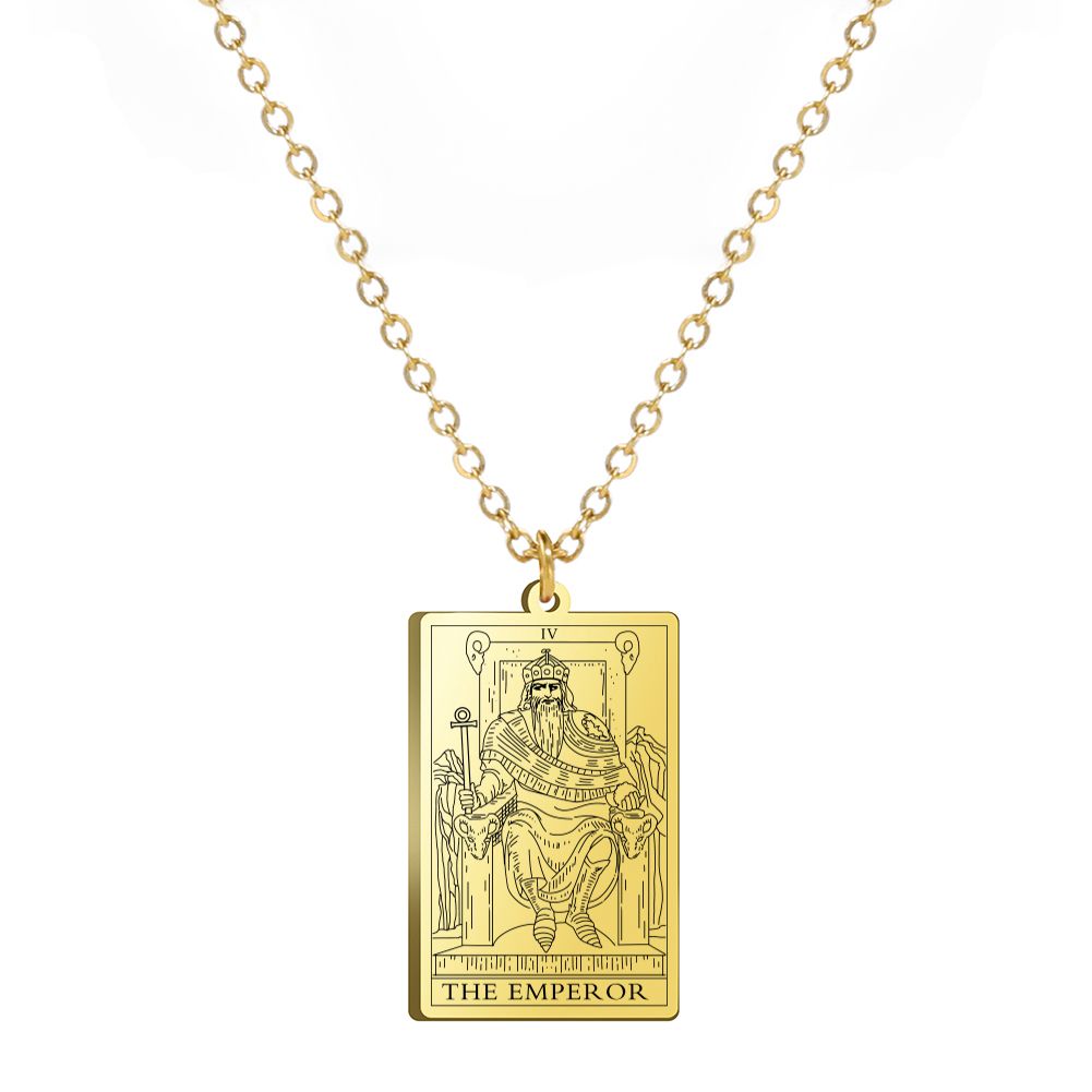 L'empereur - Ou Alors - 45-50cm - Collier Amulette De Tarot Arcanes Pour Femmes, En Acier Inoxydable, Chaîne Ras Du Cou, Vintage, Cartes Porte-Bonheur, Bijoux