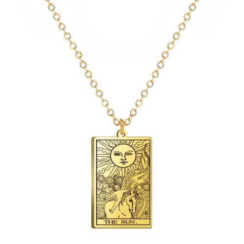 Le Soleil - Ou Alors - 45-50cm - Collier Amulette De Tarot Arcanes Pour Femmes, En Acier Inoxydable, Chaîne Ras Du Cou, Vintage, Cartes Porte-Bonheur, Bijoux