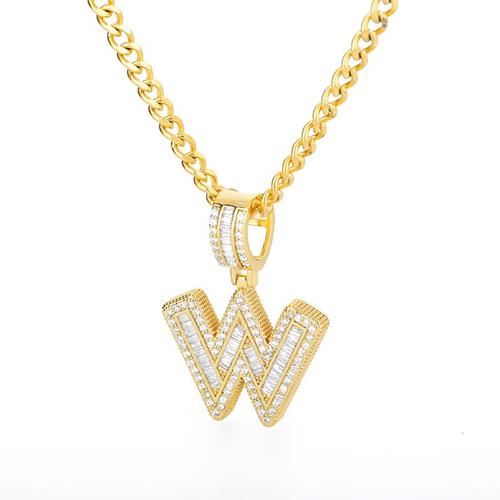 Plaqué Or - 45cm - Collier Avec Initiales En Acier Inoxydable, Bijoux Pour Homme Et Femme, Pendentif Brillant, Chaîne Glacée, Hip Hop, 26 A-Z