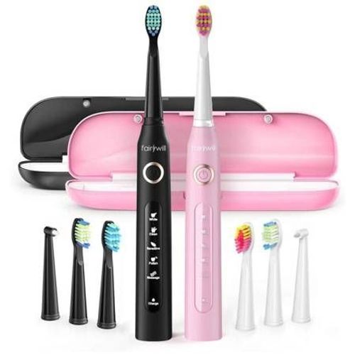 Fairywill Sonic Toothbrushes With Head Set And Case Fw-507 (Black And 