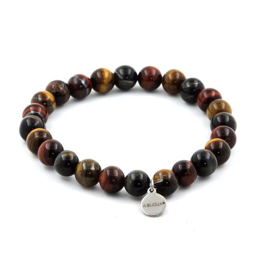 Bracelet Perles Oeil De Tigre Multicolore 8 Mm. Fabriqué En France.