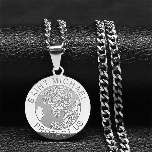 St Michel 50 Cs Sr - Collier Avec Pendentif En Or Pour Homme Et Femme, Bijou En Acier Inoxydable, Saint Michael, Protection Des Us Archange, N87s05