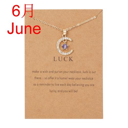 Juin - Collier Avec Pendentif En Pierre De Naissance Et Étoile De Lune Pour Femmes, Tour De Cou, Bijoux'anniversaire De Maman, Cadeau De Couleur Or, Chaîne De Clavicule, Carte De V¿Ux