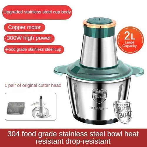 Hachoir à légumes électrique multifonctionnel en acier inoxydable,hachoir à viande,robot culinaire,support de centre commercial - Type green 2L EU plug