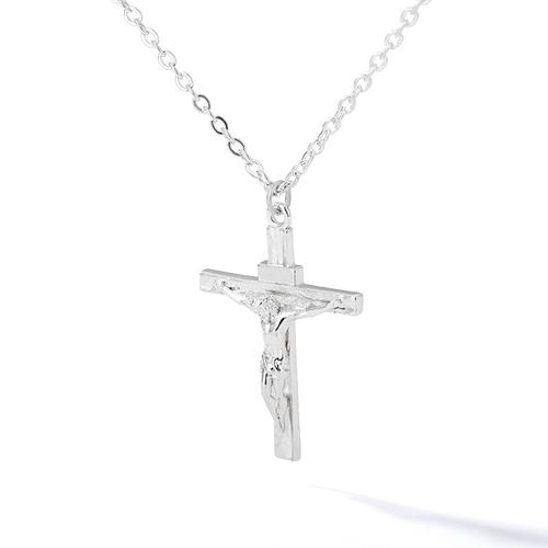 Argent - 45cm - Collier Chrétien De La Croix De Jésus, En Chaîne En Acier Inoxydable, Pendentif Ras Du Cou, Bijou Religieux Pour Cadeau De Baptême, Accessoire Pour Homme Et Femme