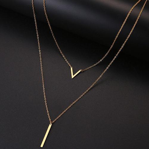 Or - 50cm - Collier En Acier Inoxydable Pour Femme, Bijoux À Pendentif Géométrique Double Rond, De Couleur Or Et Argent, Idéal Comme Cadeau