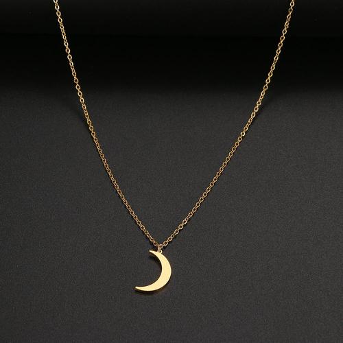 Couleur Or - 45cm - Collier En Acier Inoxydable Pour Femmes, Chaîne Avec Pendentif Lune, Simple, Bijoux, Accessoires, Cadeaux De Fête