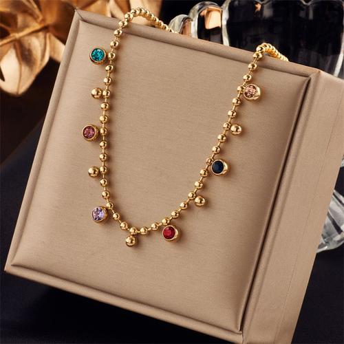 N1782 - Collier Multicolore En Acier Inoxydable Pour Femmes, 316l, Cristal, Zircon, À La Mode, Chaîne À Boules, Bijoux De Fête De Mariage, Cadeaux