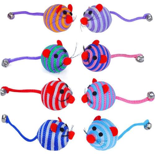 Qualité Premium Belle Bande En Nylon Corde Balle Ronde Souris Longue Queue Bell Pet Cat Bite Play Toy - Couleur Aléatoire