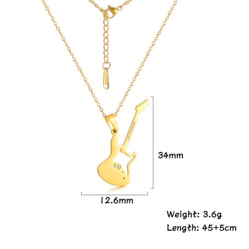 D Guitare Or - 45-50 Cm - Collier Pendentif Guitare Pour Femmes Et Hommes, En Acier Inoxydable, Couleur Or, Microphone, Chaîne De Cou En Accordéon, Bijoux Cadeau