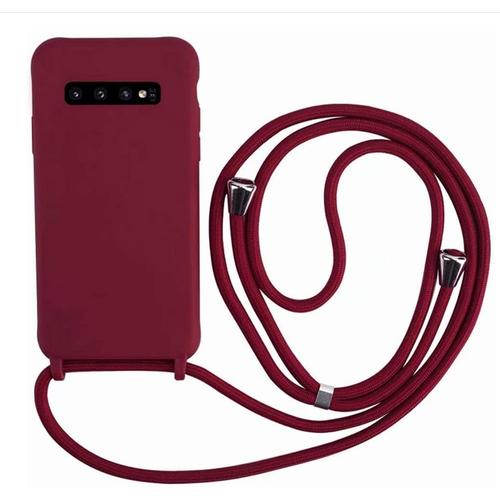 Coque Compatible Avec Samsung Galaxy S10 Tpu Étui De,Protection En Silicone Case,Colliers De Cellulaire,Pour Téléphone Portable Avec Cordon Lanyard Case-Rouge