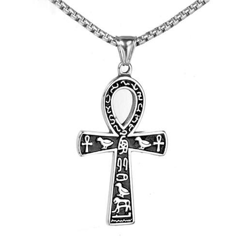 Al18513-Argent - Collier Rune Vintage Exquis Pour Hommes, Pendentif Avec Étiquette ¿Il'horus Anubis, Breloque Anti Allergique En Acier Inoxydable