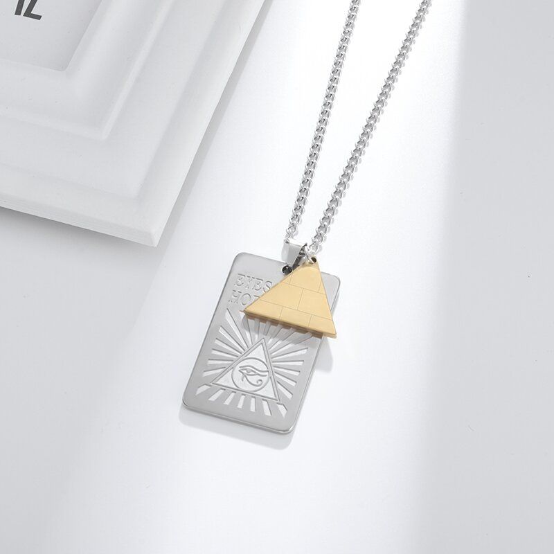 Al4534-Or - Collier Rune Vintage Exquis Pour Hommes, Pendentif Avec Étiquette ¿Il'horus Anubis, Breloque Anti Allergique En Acier Inoxydable