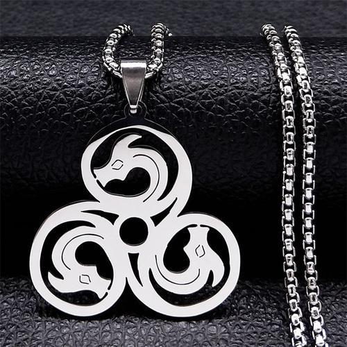 C Boîte 50cm Sr - Collier Vortex En Acier Inoxydable, Couleur Argent, Viking, Triskelion, N¿Ud Celtique, Spirale, Bijoux N7062s02