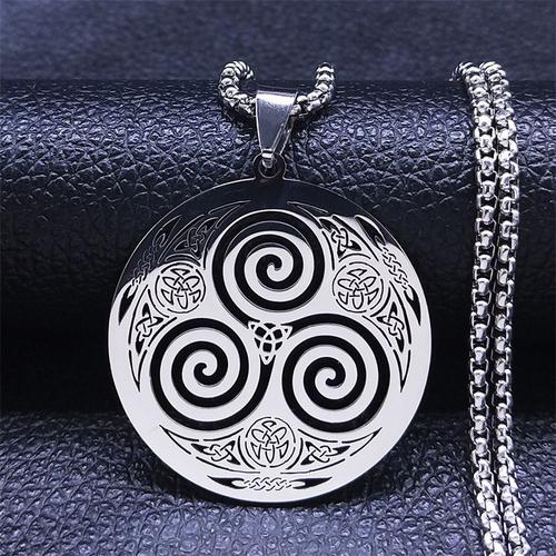 Une Boîte 50cm Sr - Collier Vortex En Acier Inoxydable, Couleur Argent, Viking, Triskelion, N¿Ud Celtique, Spirale, Bijoux N7062s02