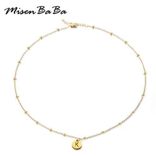 Or Rose - 45cm Ajouter 5cm - Colliers Avec Pendentif En Acier Inoxydable, Perles À Motif De Lettre, Initiale, Alphabet De A À Z, En Forme De Pièce De Monnaie, Chaîne Ronde Ras Du Cou, Bijoux Pour Femme