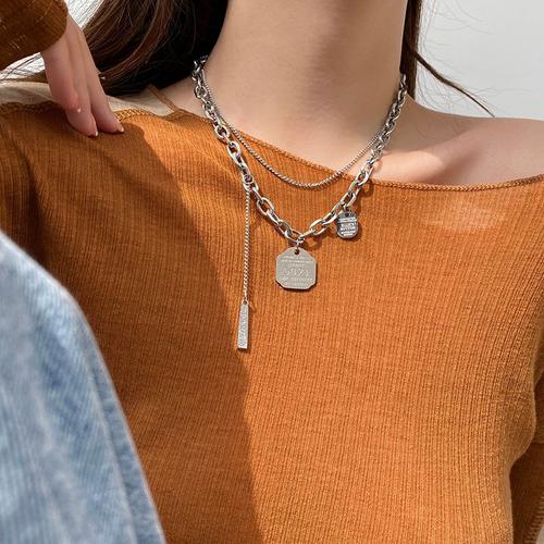 M135 - Pendentif Double Anneau Chaîne De Chandail Pour Femme, Long Collier Coréen Simple, Accessoires Bijoux, Cercle Géométrique, Nouvelle Collection Automne Hiver