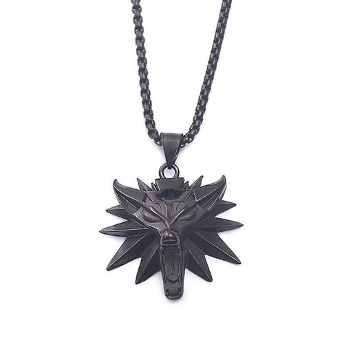Xl975-Noir - Tête De Loup Géométrique De Mode Collier En Acier Inoxydable Pour Hommes Pour Femmes Personnalité The Witcher 3 Jeu Périphérique Bijoux Cadeau'anniversaire