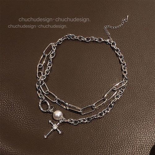Vintage Minimalist Bling Cross Pendant Necklaces For Women Girl Gift Anniversary Wedding Trendy Neck Jewelry Goth Pearl Necklace