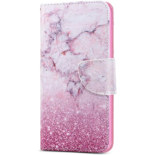 Coque Iphone 13 Pro Max,Etui Housse Pour Iphone 13 Pro Max Coque Anime Paillon Marbre Fleur Pu Cuir Flip Wallet Coquille Couverture Pour Iphone 13 Pro Max,Hx Pink Marble