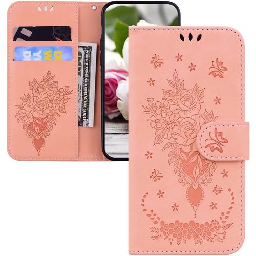 Coque Galaxy S6,Etui Housse Pour Samsung Galaxy S6 Coque Paillette Fleur Papillon En Relief Chat Pu Cuir Flip Wallet Couverture Pour Galaxy S6,Tx Flower Pink