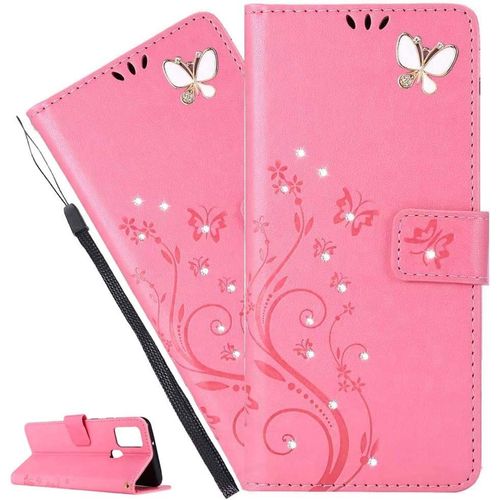 Coque Iphone 6s / Iphone 6,Etui Housse Pour Iphone 6s Coque Gaufrage Paillette Diamant Papillon Fleur Pu Cuir Flip Wallet Coquille Couverture Pour Iphone 6s,Gh Pink
